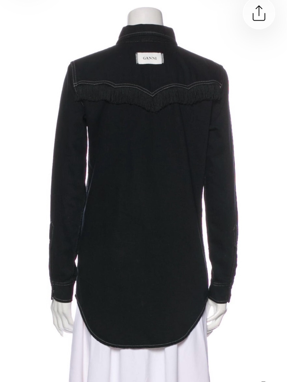 GANNI Fringe Western Shirt Black Contrast Stitch Denim Size EU 34 - Picture 3 of 12